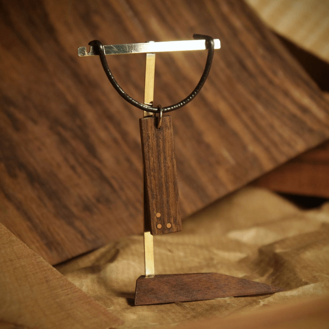 Pendentif rectangle noyer 3 points cuivre